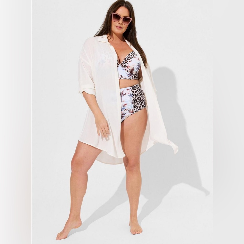 Torrid Ivory Washable Gauze Open Front Shirt Beach Cover Up Kimono Size 5